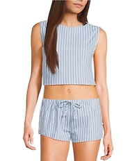Dee Elly Sleeveless Poplin Stripe Coordinating Crop Top