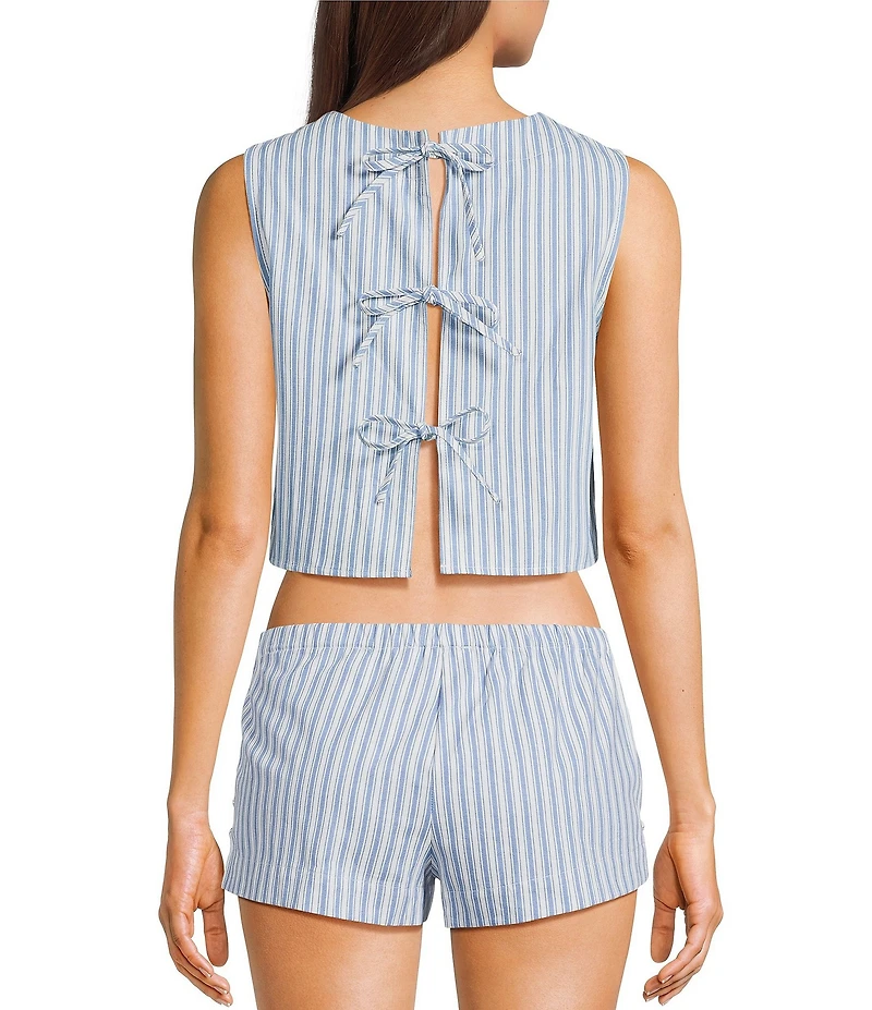 Dee Elly Sleeveless Poplin Stripe Coordinating Crop Top