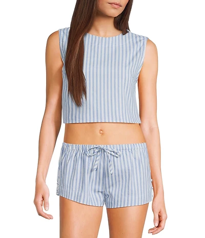 Dee Elly Sleeveless Poplin Stripe Coordinating Crop Top