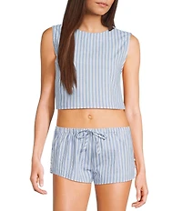 Dee Elly Sleeveless Poplin Stripe Coordinating Crop Top