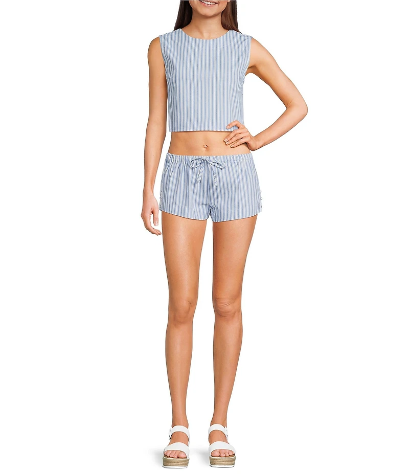 Dee Elly Sleeveless Poplin Stripe Coordinating Crop Top