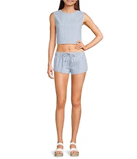 Dee Elly Sleeveless Poplin Stripe Coordinating Crop Top