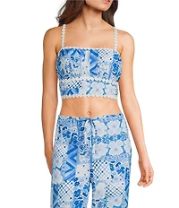 Dee Elly Square Multi Print Coordinating Crop Top