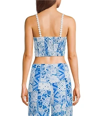 Dee Elly Square Multi Print Coordinating Crop Top