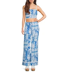 Dee Elly Square Multi Print Coordinating Crop Top