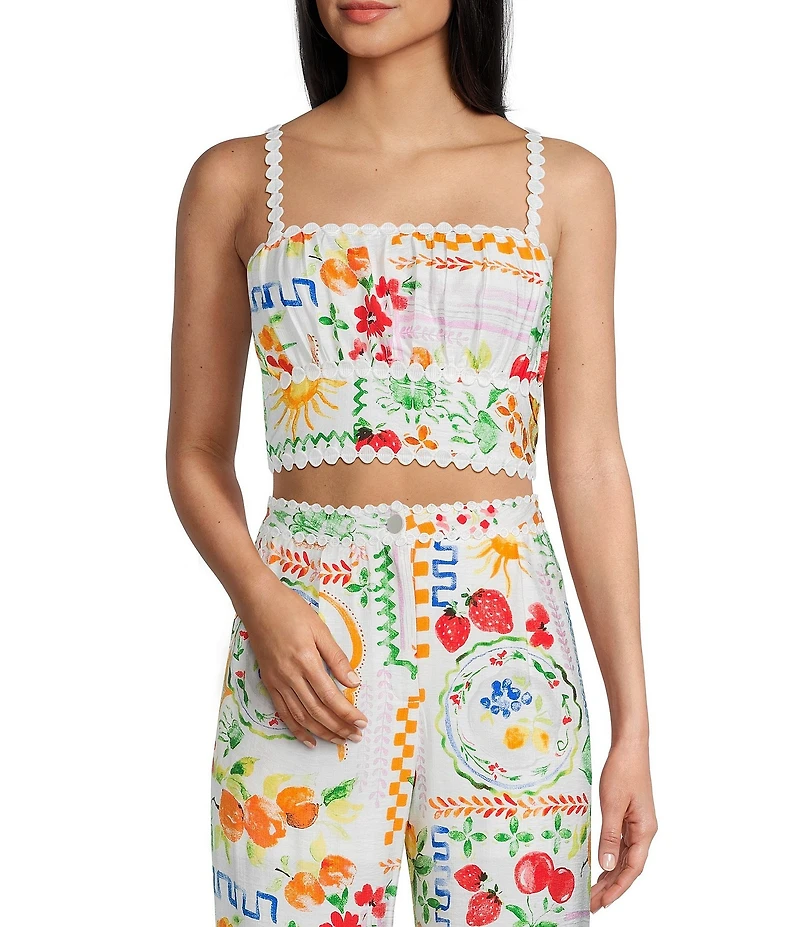 Dee Elly Square Multi Print Coordinating Crop Top