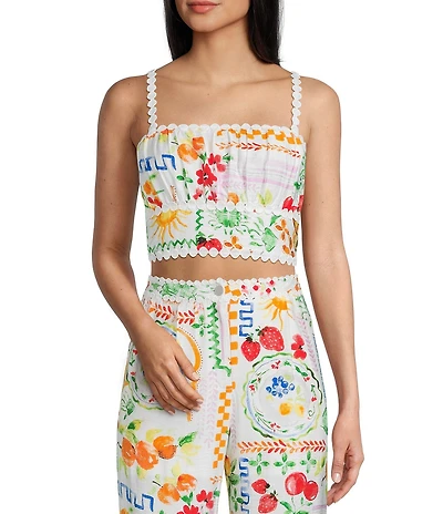 Dee Elly Square Multi Print Coordinating Crop Top