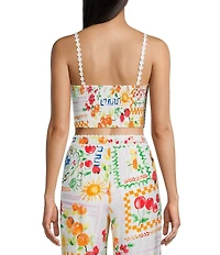 Dee Elly Square Multi Print Coordinating Crop Top