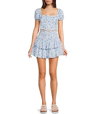 Dee Elly Square Neck Short Sleeve Ditsy Floral Coordinating Crop Top