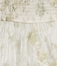Dee Elly Square Neck Short Sleeve Floral Embroidered Mini Babydoll Dress