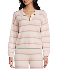 Dee Elly Stripe Long Sleeve Collared V-Neck Coordinating Sweater
