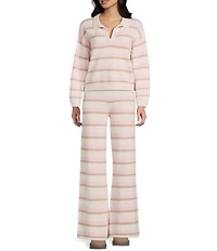 Dee Elly Stripe Long Sleeve Collared V-Neck Coordinating Sweater
