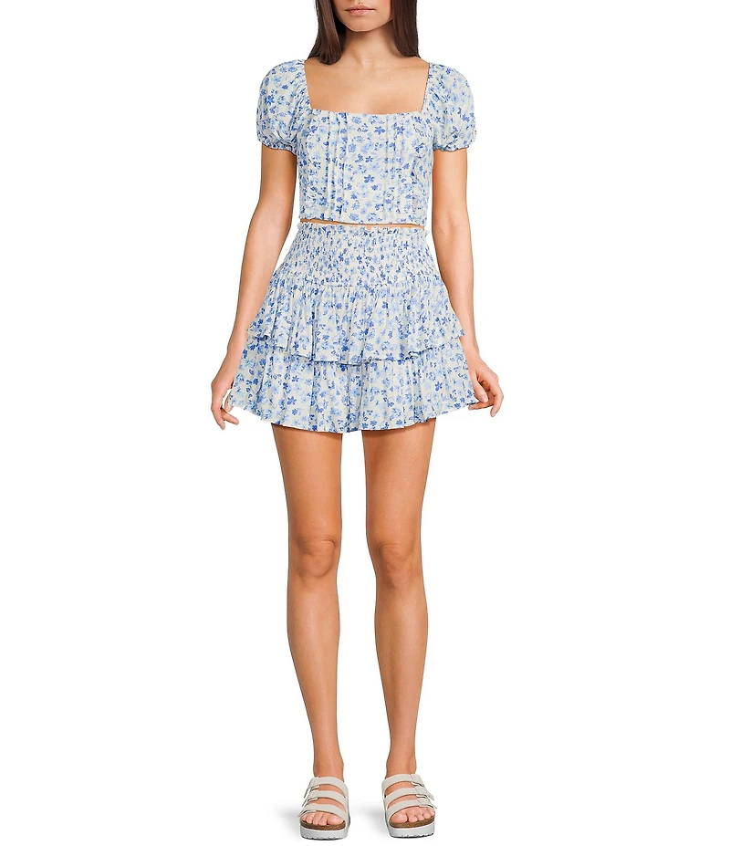 Dee Elly Tiered Ditsy Floral Coordinating Mini Skirt