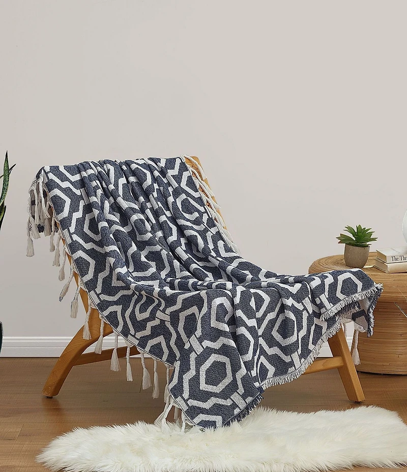 Dee Ocleppo Geometric Jacquard Fringe Reversible Throw