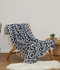 Dee Ocleppo Geometric Jacquard Fringe Reversible Throw