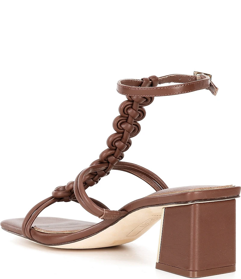 Deltan Alanna Leather Woven Strap Block Heel Dress Sandals