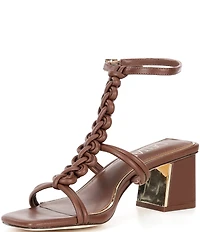 Deltan Alanna Leather Woven Strap Block Heel Dress Sandals