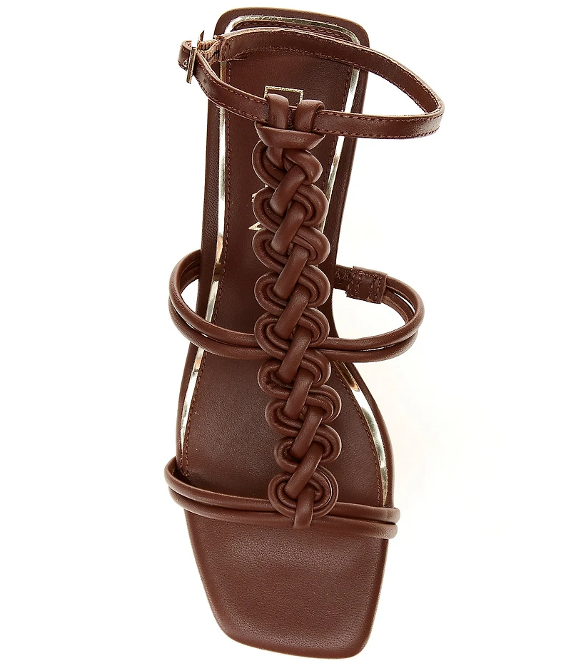 Deltan Alanna Leather Woven Strap Block Heel Dress Sandals