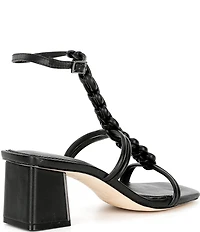 Deltan Alanna Leather Woven Strap Block Heel Dress Sandals