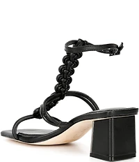 Deltan Alanna Leather Woven Strap Block Heel Dress Sandals