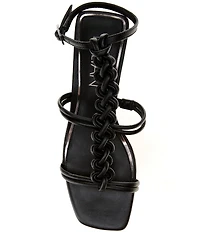 Deltan Alanna Leather Woven Strap Block Heel Dress Sandals