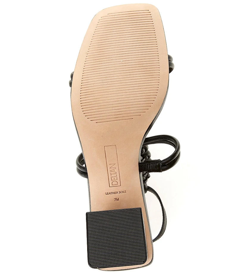 Deltan Alanna Leather Woven Strap Block Heel Dress Sandals