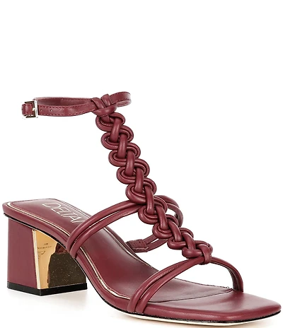 Deltan Alanna Leather Woven Strap Block Heel Dress Sandals
