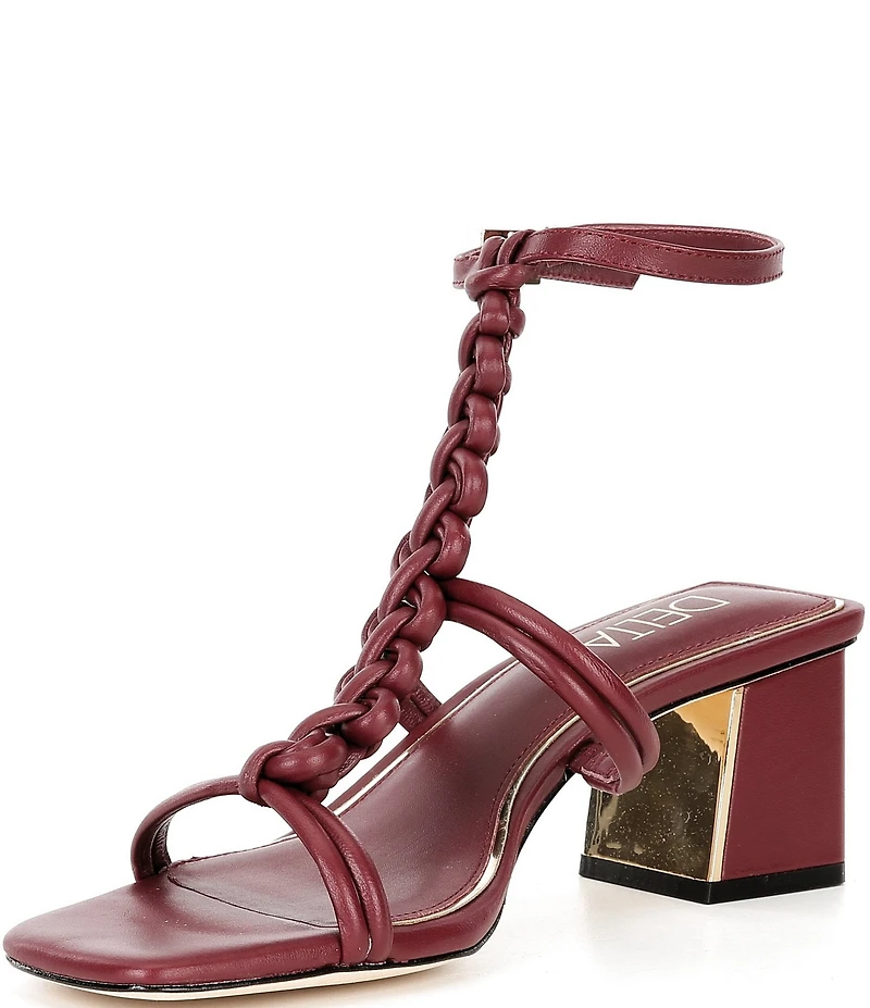 Deltan Alanna Leather Woven Strap Block Heel Dress Sandals