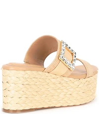 Deltan Collins Raffia Embellished Buckle Ornament Platform Slide Sandals