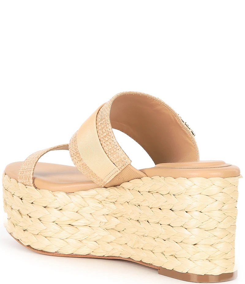 Deltan Collins Raffia Embellished Buckle Ornament Platform Slide Sandals
