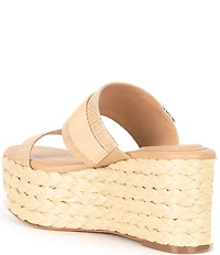 Deltan Collins Raffia Embellished Buckle Ornament Platform Slide Sandals