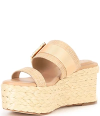 Deltan Collins Raffia Embellished Buckle Ornament Platform Slide Sandals