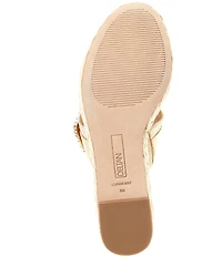 Deltan Collins Raffia Embellished Buckle Ornament Platform Slide Sandals