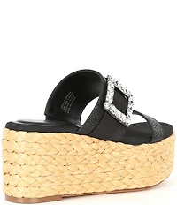 Deltan Collins Raffia Embellished Buckle Ornament Platform Slide Sandals