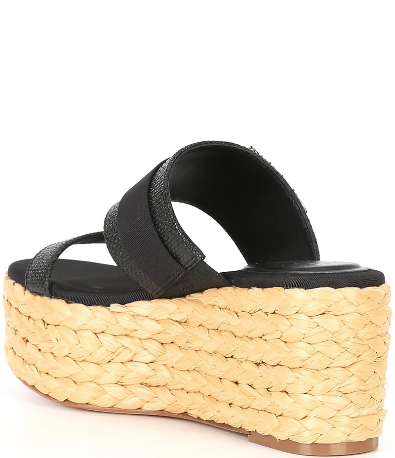 Deltan Collins Raffia Embellished Buckle Ornament Platform Slide Sandals