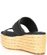 Deltan Collins Raffia Embellished Buckle Ornament Platform Slide Sandals