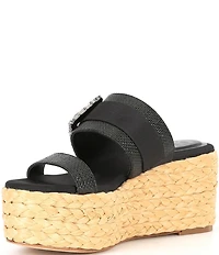 Deltan Collins Raffia Embellished Buckle Ornament Platform Slide Sandals