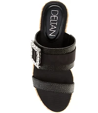 Deltan Collins Raffia Embellished Buckle Ornament Platform Slide Sandals