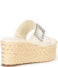 Deltan Collins Raffia Embellished Buckle Ornament Platform Slide Sandals