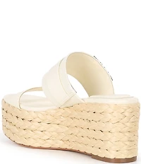 Deltan Collins Raffia Embellished Buckle Ornament Platform Slide Sandals