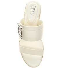 Deltan Collins Raffia Embellished Buckle Ornament Platform Slide Sandals