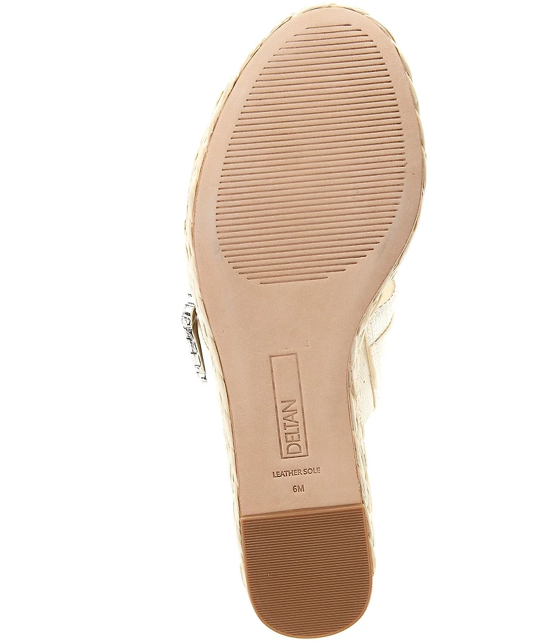 Deltan Collins Raffia Embellished Buckle Ornament Platform Slide Sandals