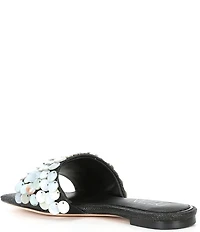 Deltan Flora Metallic Raffia Pearl Disc Ornament Flat Slide Sandals