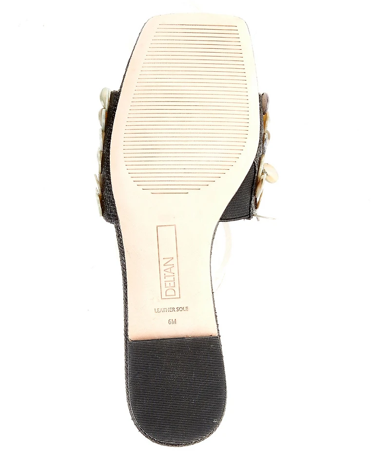 Deltan Flora Metallic Raffia Pearl Disc Ornament Flat Slide Sandals