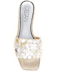 Deltan Flora Metallic Raffia Pearl Disc Ornament Flat Slide Sandals