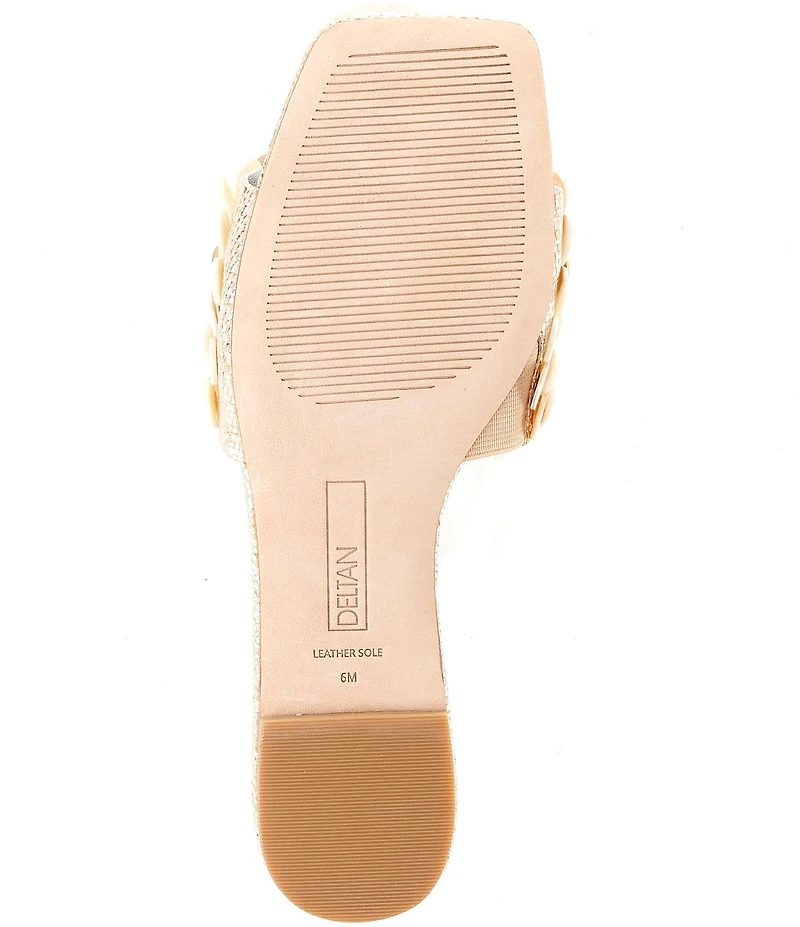 Deltan Flora Metallic Raffia Pearl Disc Ornament Flat Slide Sandals