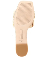 Deltan Flora Metallic Raffia Pearl Disc Ornament Flat Slide Sandals