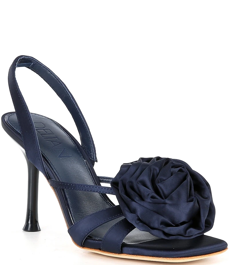 Deltan Izzie Satin Flower Ornamented Slingback Dress Sandals