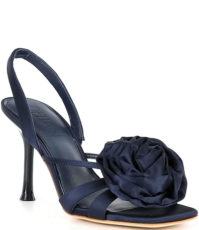 Deltan Izzie Satin Flower Ornamented Slingback Dress Sandals