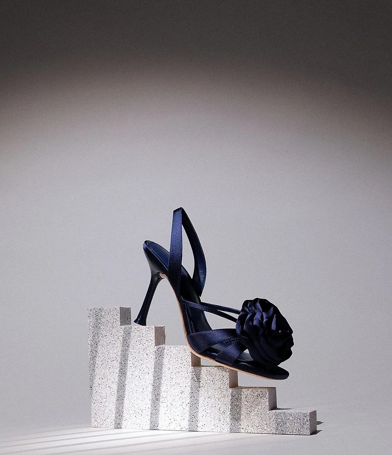 Deltan Izzie Satin Flower Ornamented Slingback Dress Sandals